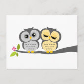 灰色と黄色のフクロウ結婚ズ インビテーションポストカード (正面)