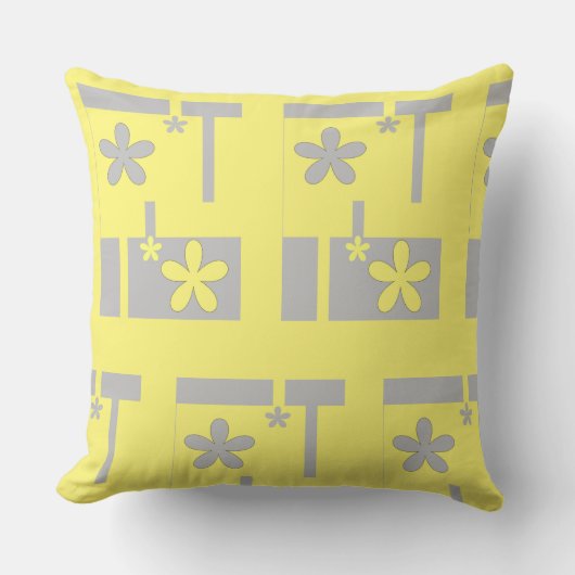 灰色と黄色のプリント2021 クッション (正面)