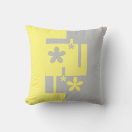 灰色と黄色のプリント クッション