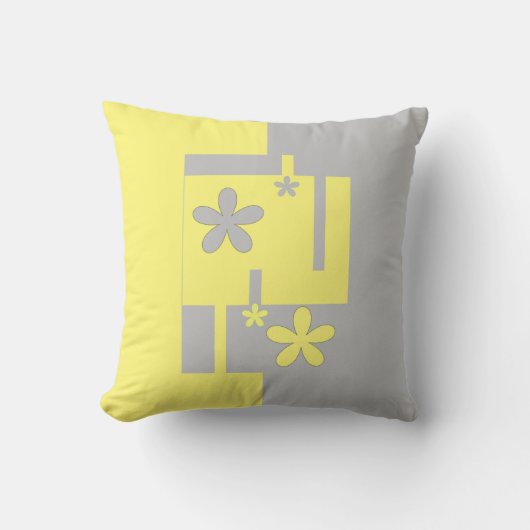 灰色と黄色のプリント クッション (正面)