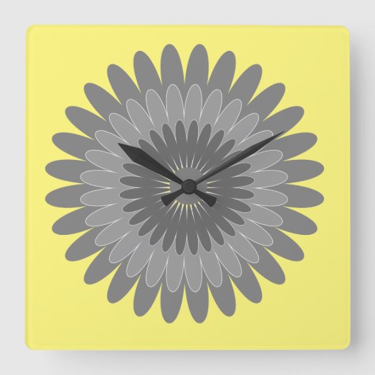 灰色と黄色のプリント スクエア壁時計 (正面)