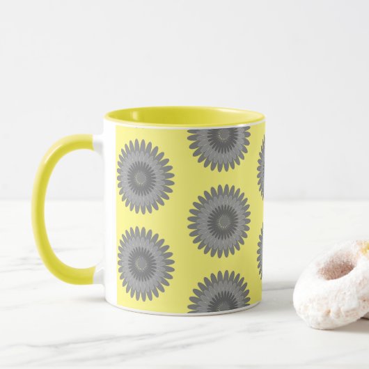 灰色と黄色のプリント マグカップ (ドーナツ)