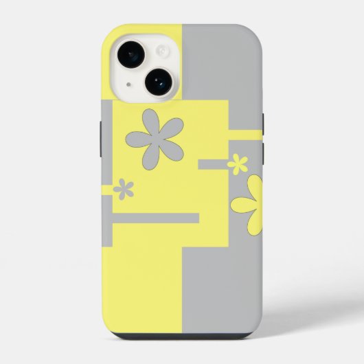 灰色と黄色のプリント iPhoneケース (裏面)