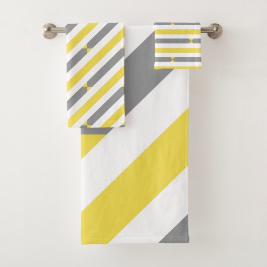 灰色と黄色の斜めの小さなストライプ バスタオルセット (インサイチュ)