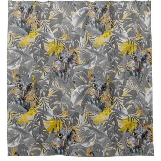 灰色と黄色の植物の葉2021色 シャワーカーテン (正面)