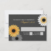 灰色と黄色の石板と花の反応 出欠カード (正面)