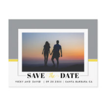 灰色と黄色の結婚式の日付の写真の投稿を保存