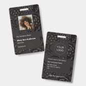 灰色と黒と鮮やか花はっきりした柄 バッジ (表裏)