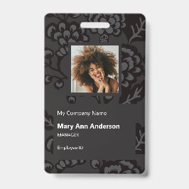 灰色と黒と鮮やか花はっきりした柄 バッジ