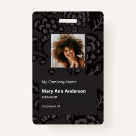 灰色と黒と鮮やか花はっきりした柄 バッジ