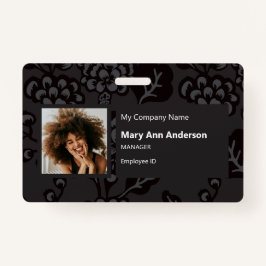 灰色と黒と鮮やか花はっきりした柄 バッジ