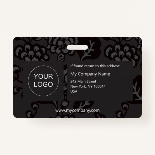 灰色と黒と鮮やか花はっきりした柄 バッジ (裏面)