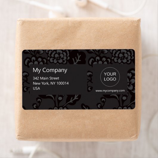 灰色と黒と鮮やか花はっきりした柄 ラベル (インサイチュ)