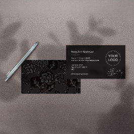 灰色と黒と鮮やか花はっきりした柄 名刺