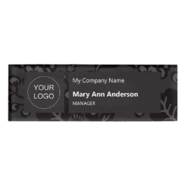 灰色と黒と鮮やか花はっきりした柄 名札