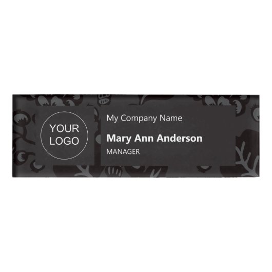 灰色と黒と鮮やか花はっきりした柄 名札 (正面)
