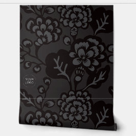 灰色と黒と鮮やか花はっきりした柄 壁紙