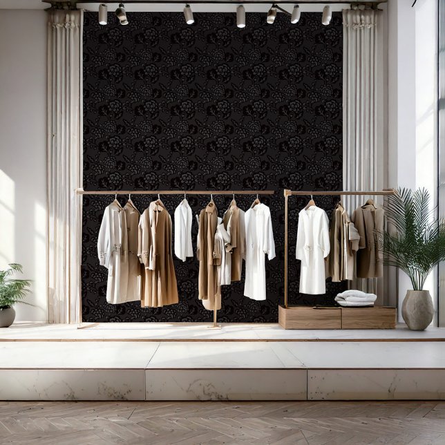 灰色と黒と鮮やか花はっきりした柄 壁紙 (A business that thrives on bold and vibrant design, with a signature touch of floral patterns.)