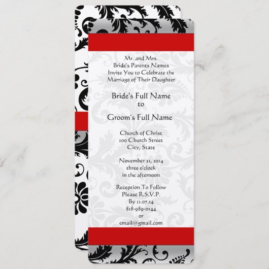 灰色と黒のダマスクの渦巻き結婚旋回のモノグラム 招待状 (正面/裏面)