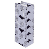 灰色と黒のハロウィーンスパイダーウェブこうもり ワインギフトバッグ (正面アングル)