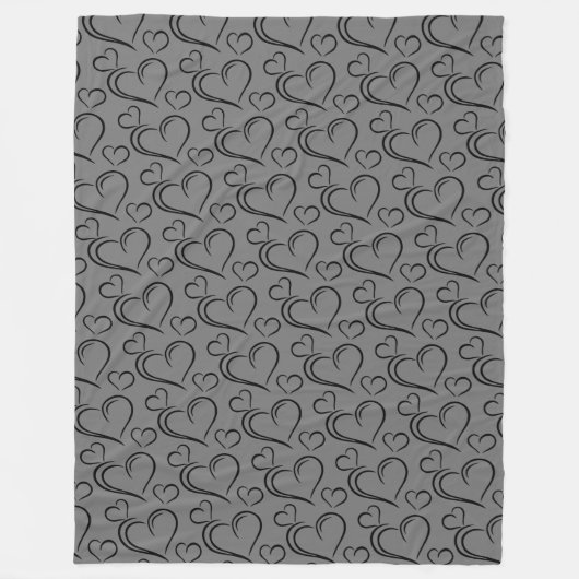 灰色と黒のハート大シェルパ毛布 フリースブランケット (正面)