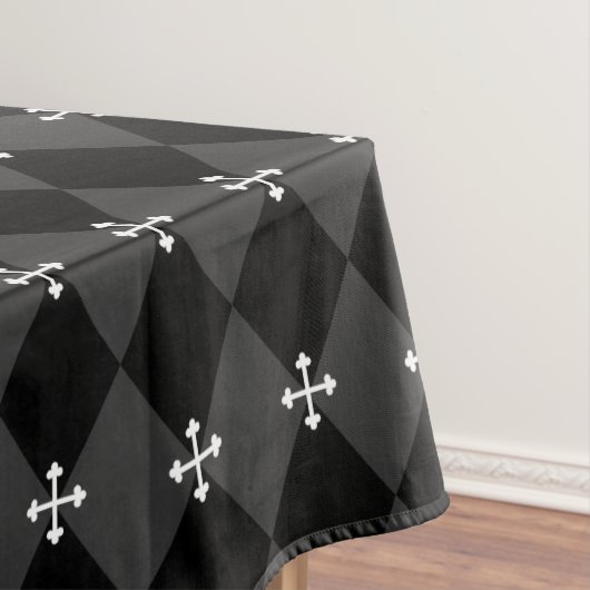 灰色と黒のハーレキンデザインとゴシック十字架 テーブルクロス (インサイチュ)