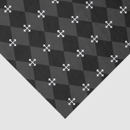 灰色と黒のハーレキンデザインとゴシック十字架 薄葉紙 (詳細)