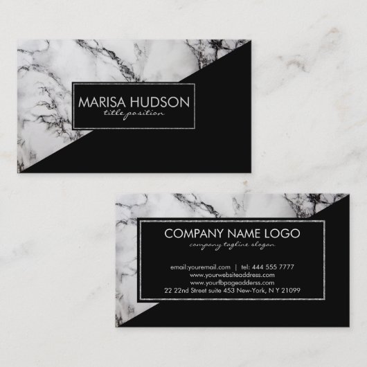 灰色と黒の大理石と黒の三角形 名刺 (正面/裏面)