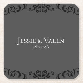 灰色と黒の渦巻きゴシッ結婚クス スクエアペーパーコースター