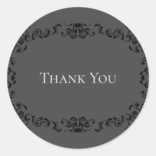 灰色と黒の渦巻きゴシッ結婚クス ラウンドシール (正面)