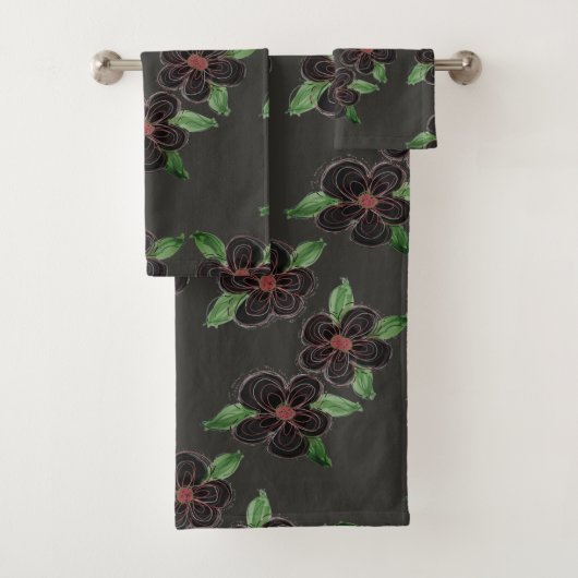灰色と黒の花が咲いた バスタオルセット (インサイチュ)