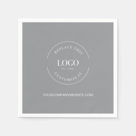 灰色にしてください ロゴはここに カスタム ウェブサイト スタンダードカクテルナプキン (正面)