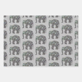 灰色にキラキラ銀モザイク象のパターン ラッピングペーパーシート (正面2)