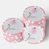 灰色にシンプルピンク色の花 ポーカーチップ (積み重ね)