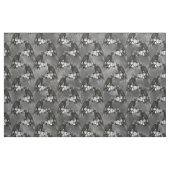 灰色に冠をかぶった黒鳥と白い花 ファブリック (ファットクウォーター)