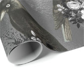 灰色に冠をかぶった黒鳥と白い花 ラッピングペーパー (ロールコーナー)