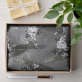 灰色に冠をかぶった黒鳥と白い花 薄葉紙 (ギフト)