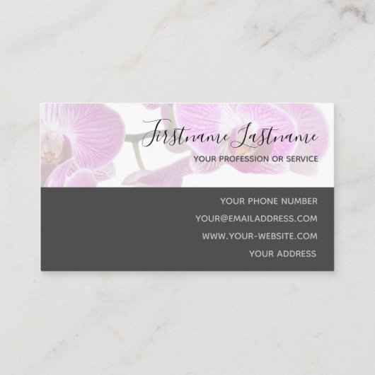 灰色に美しい紫のピンクの蘭 名刺 (裏面)