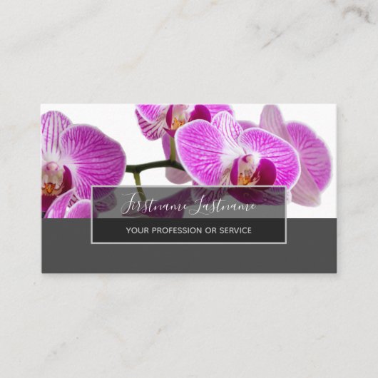 灰色に美しい紫のピンクの蘭 名刺 (正面)
