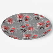 灰色に赤い花 ペーパープレート (アングル)