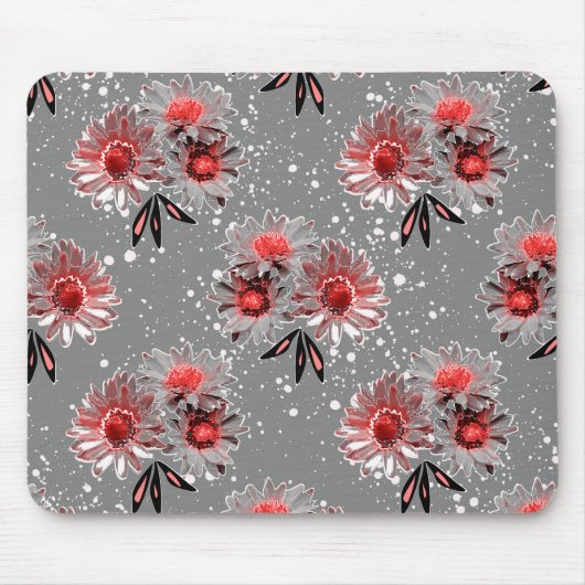 灰色に赤い花 マウスパッド (正面)