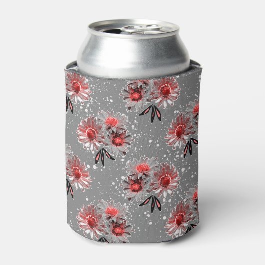 灰色に赤い花 缶クーラー (缶正面)