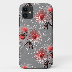 灰色に赤い花 iPhone 11 ケース