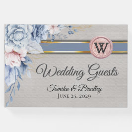 灰色に青とピンクの結婚花 ゲストブック