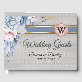 灰色に青とピンクの結婚花 ゲストブック