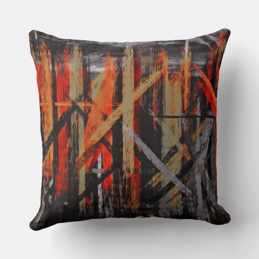 灰色に黒いオレンジの抽象芸術の絵を描くこと クッション (裏面)