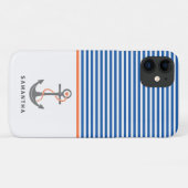灰色のいかりと青の白いストライプサンゴ航海の Case-Mate iPhoneケース (裏面(横))
