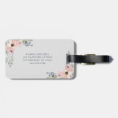 灰色のかわいらしいピンクの水彩画の花柄そしてモノグラム ラゲッジタグ (裏面横)