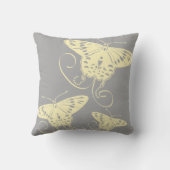 灰色のかわいらしパターンに蝶の黄色 クッション (裏面)