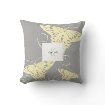 灰色のかわいらしパターンに蝶の黄色